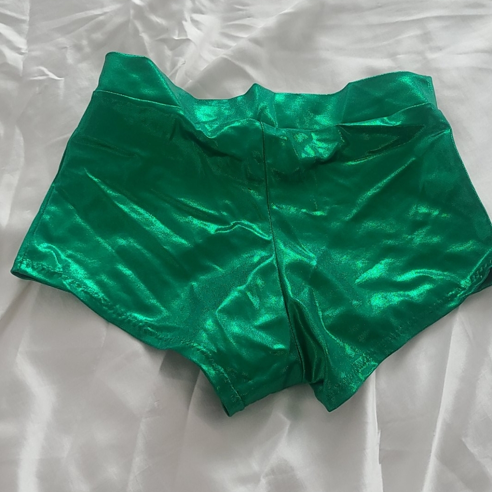 Super shiny green booty shorts
